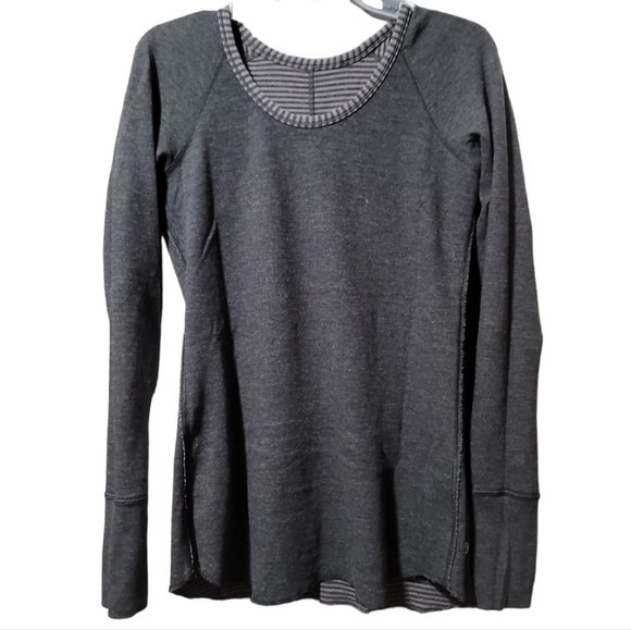 Lululemon Open Your Heart Long Sleeve Heathered Black Classic Stripe Reversible - Picture 5 of 10